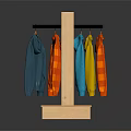 Wooden Display Rack With Blue And Orange Hoodies On Stand