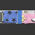 Kids Bedroom Furniture Set With Bunk Bed Pink Blue Design Desk Chair Bookshelf Rabbit Toy