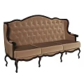 Classic Style Sofa Bed With Tufted Beige Upholstery And Dark Wooden Curved Legs