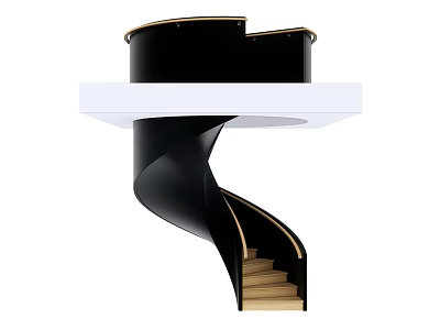 Elegant Modern Spiral Staircase With Black Structure Gold Railings And Wooden Steps 3d model