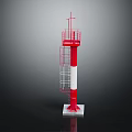 Red And White Lighthouse Model With Ladder Platform And Square Base 3d model