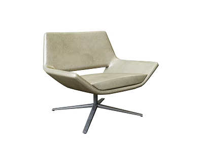 Modern Beige Leather Office Chair With Curved Back And Metal Base 3d model