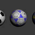 Three Soccer Balls in Blue Yellow Blue White and Black White Colors on Blue Background