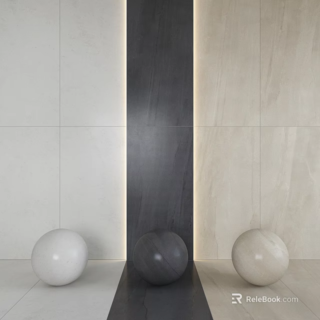 Vertical Decorative Component With Light And Dark Stone Panels And Spherical Ornaments 3d model 
