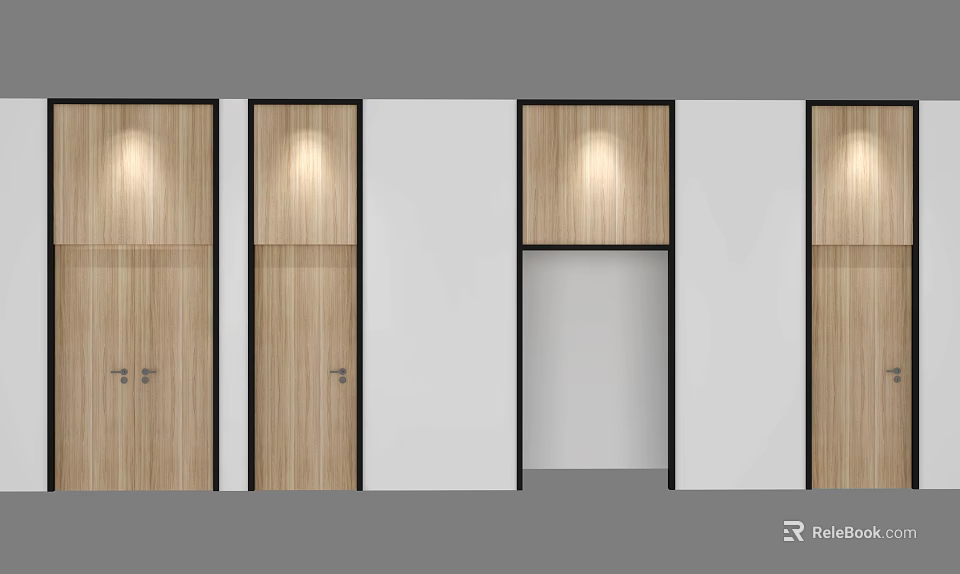 Modern Swing Door Design With Wooden And White Panels For Interior Spaces 3d model 