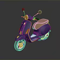 Blue Modern Scooter With Tan Leather Seat Round Headlight And Reflective Surface