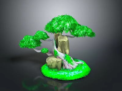 Detailed Sculpture Carving Featuring Green Foliage Rocks And Grass Base Design 3d model