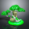 Detailed Sculpture Carving Featuring Green Foliage Rocks And Grass Base Design