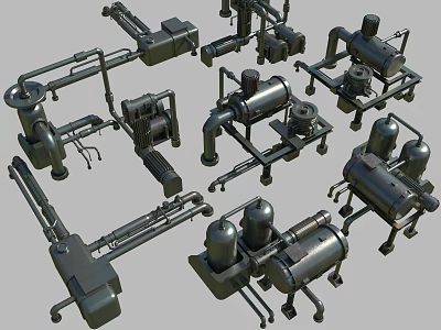 Various Industrial Mechanical Parts Including Pipes Valves And Metal Structures 3d model