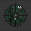 Decorative Fantasy Shield With Round Metallic Frame Green Gem Center And Star Shaped Decorations