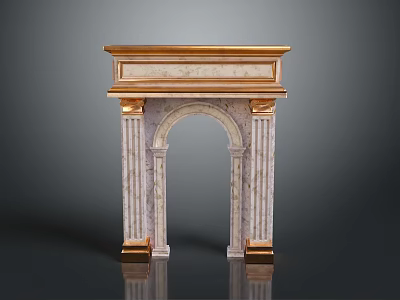 Scenery Of Marble Arch With Golden Decorations And Reflection On Gray Background 3d model