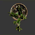 Green Cactus Plant Planted in Light Colored Pot on Gray Background