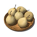 Several Fresh Ripe Pears Placed in a Wooden Plate on White Background