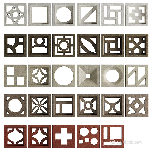 Stylish Decorative Partition Screens With Various Geometric Patterns And Neutral Tones 3d model