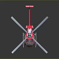 Red And White Helicopter With Transparent Cockpit Propeller And Landing Gear