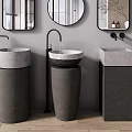 Stone Washbasin Outdoor Washbasin Column Basin Washbasin Floor Basin Faucet Mirror 3d model