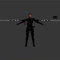 Detailed Action Figure In Black Tactical Outfit With Dual Swords And Standing Pose