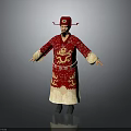 Traditional Chinese Costume Red Robe With Golden Dragon Patterns And Red Hat