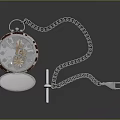 Vintage Pocket Watch Clothing Accessory With Silver Chain Blue Dial And Gear Details