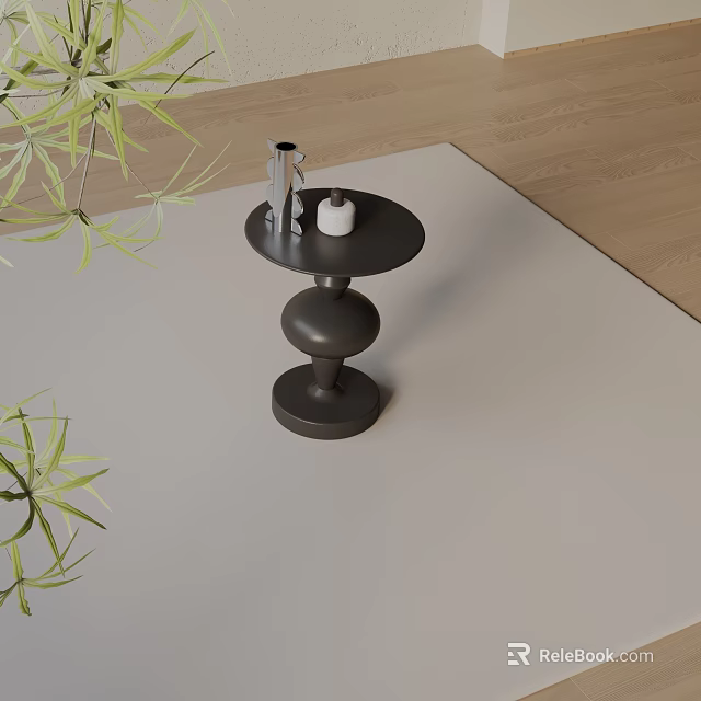 Stylish Dark Brown Side Table Featuring Spherical Base And Green Foliage 3d model
