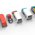 Colorful Truck Models Of Various Types Arranged In A Row With Different Colors