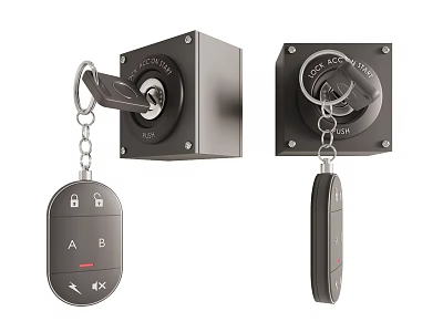 Electronic Lock System With Black Body Keyhole And Remote Control Key Chain 3d model