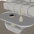 Modern White Oval Coffee Table With Books Vase And Tray On Beige Carpet