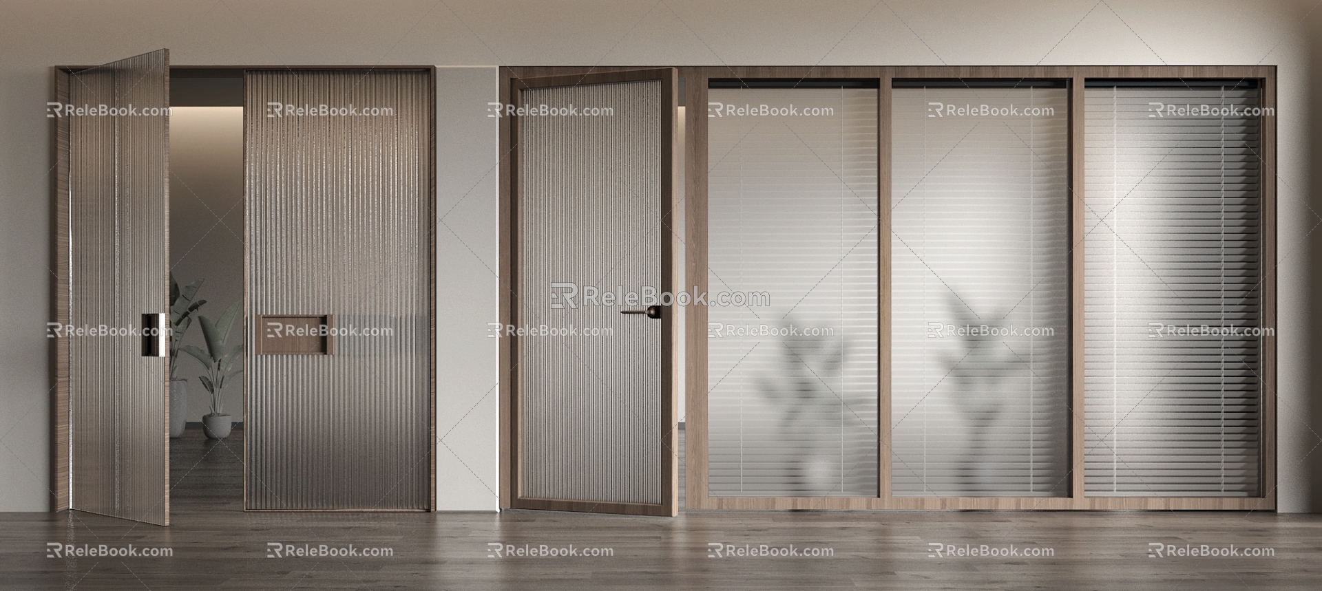 Changhong glass door office sliding door office glass door corridor glass cabinet double door frosted glass glass partition 3d model