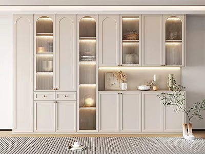 Elegant Modern Wine Cabinet Design With White Glass Doors LED Lighting And Storage 3d model