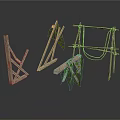 Rustic Wooden Scenic Structures With Vines Branches And Swing Elements