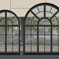 Modern Interior Arched Windows With Dark Frames Glass And Bamboo View 3d model
