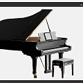 Elegant Black and White Grand Pianos with Matching Benches and Music Sheets
