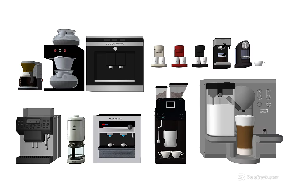 Essential Modern Kitchen Appliances Including Various Coffee Machines and Equipment 3d model 