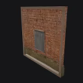 Traditional Red Brick Building Exterior Wall With Small Window And Concrete Base