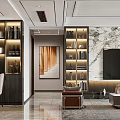 Modern Living and Dining Room Interior Design With Beige Sofa Artworks Chandelier Dining Table Chairs