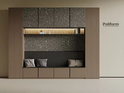 Poliform Modern Wine Cabinet Design Featuring Dark Panels Built-in Seating And Storage 3d model