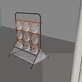 Multi Layer Sports Equipment With Orange Rimmed Circular Nets And Metal Mesh Shelf Base