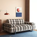 Retro Plaid Upholstered Double Seater Sofa With Sturdy Metal Frame For Cozy Living Room Space