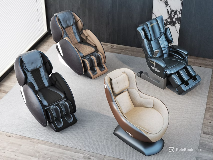 Stylish Massage Chairs In Black Brown And Beige For Comfortable Indoor Use 3d model 