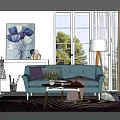 Modern Double Sofa Modern Sofa Coffee Table Combination 3d model