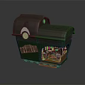Cartoon Style Mobile Dining Car With Brown Roof And Green Body