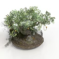 Decorative Tree Scene With Wrought Iron Fence Circular Base Yellow Fruits And Small Statue