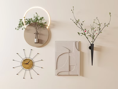 Modern Wall Decor With Round Mirror Plant Decor Star Shaped Clock And Geometric Art 3d model