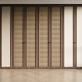 Modern Wooden Wardrobe Interior Design With Rattan Panels And White Sliding Doors