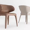 Modern Brown and Beige Leather Dining Chairs with Curved Back Design 3d model
