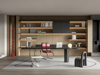 Modern study desk and chair bookcase 3d model