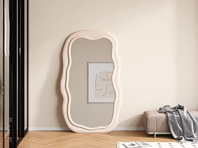 Organic Shaped Mirror In Light Room With Sofa And Art 3d model