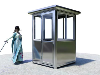 Stainless Steel Guard Booth With Woman In Traditional Costume Holding Sword 3d model