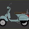 Vintage Light Blue Scooter With Brown Seat Rearview Mirrors And Rear Rack