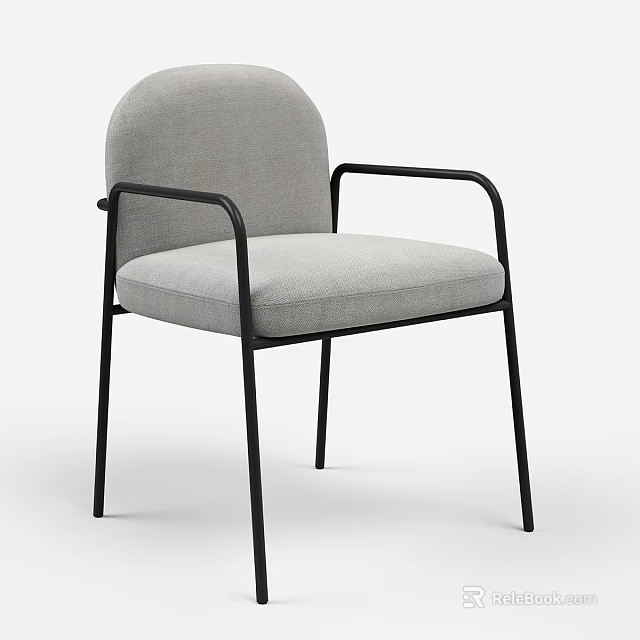 Modern Minimalist Accent Chair With Light Gray Upholstered Seat Backrest And Black Metal Frame Armrests 3d model 